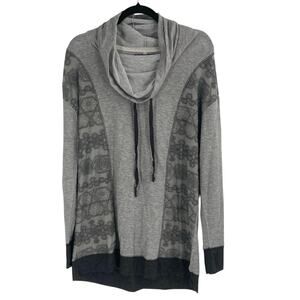 Vanity Lace Jersey Cowl Neck Tunic Pullover Gray Women’s Large NEW Whimsical